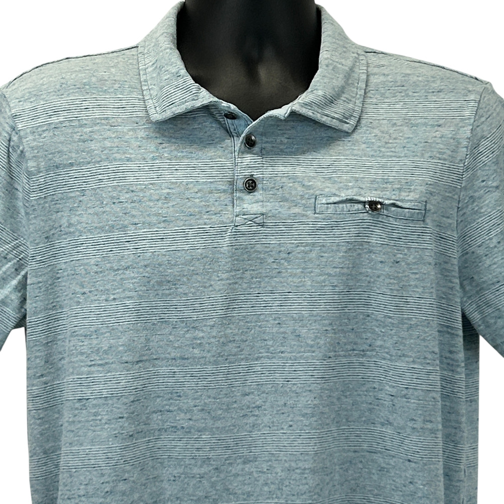 Rock & Republic Polo Shirt Short Sleeve Pocket Striped Blue L Large